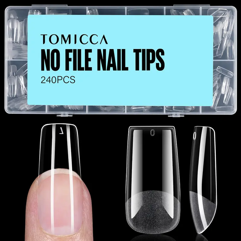TOMICCA - Bouts d'ongles demi-matte, 240 pièces — extensions en acrylique souple, 12 tailles