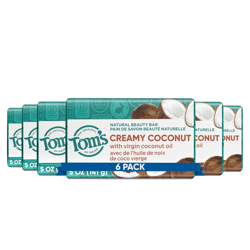 Tom's of Maine Savon Beauté Naturel Crème Coco — 6 Barres, 5 oz (Conditionnement variable)