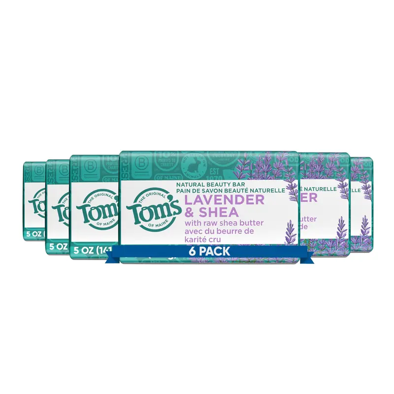 Tom's of Maine Savon Beauté Naturel Lavande et Karité – 6 barres de 142 g