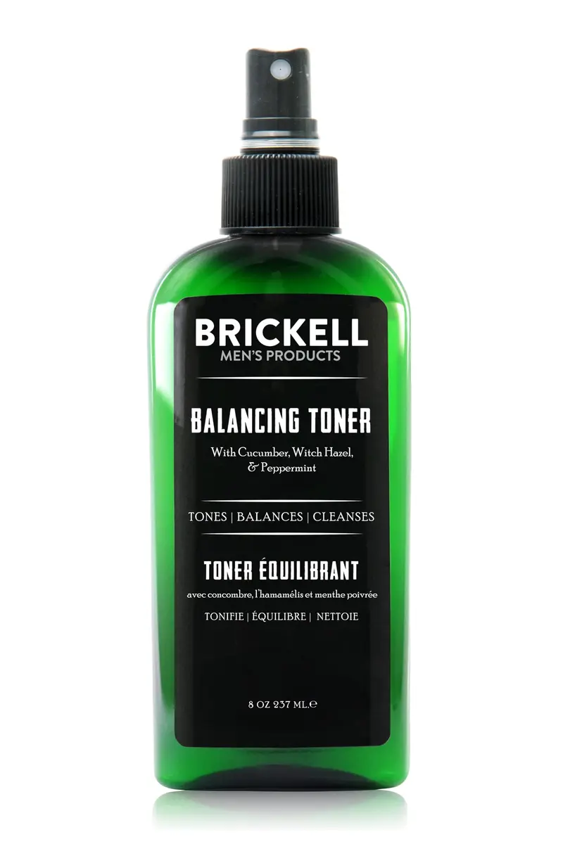 Tonique équilibrant pour le visage Brickell pour hommes – Sans alcool, concombre et hamamélis, 236 ml