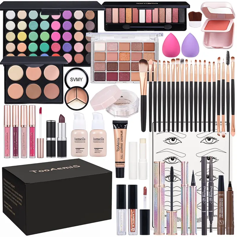 TooAemiS Coffret Maquillage Tout-en-Un — Palette 16 Ombres, Fond Nude, Accessoires