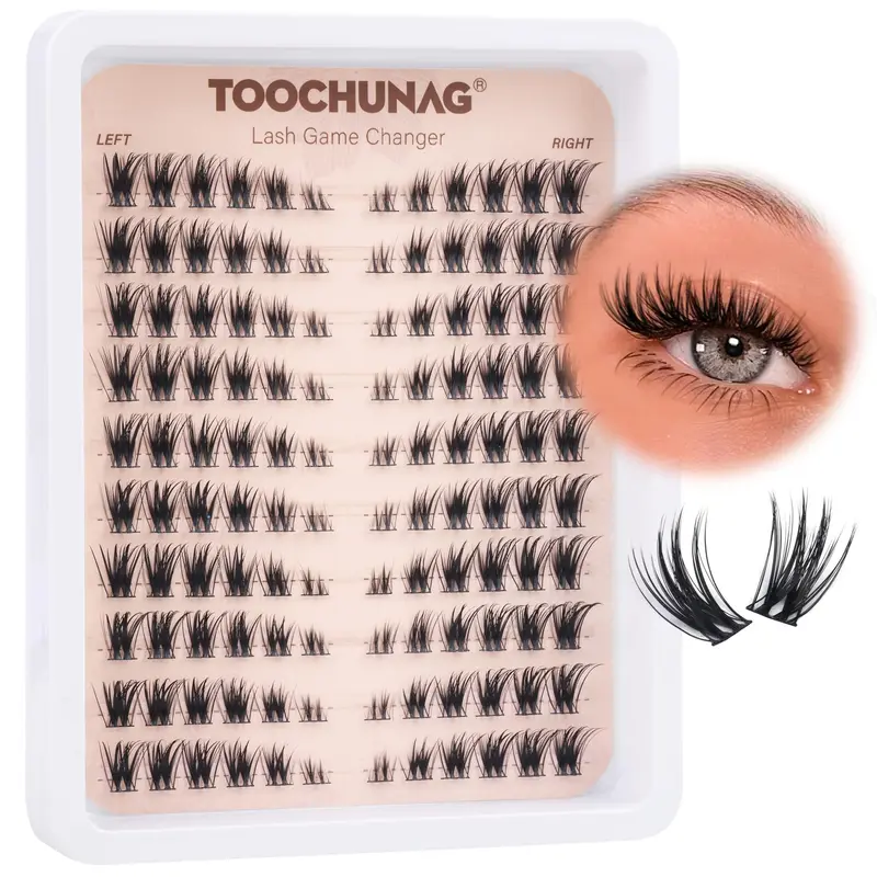 TOOCHUNAG Cils Clusters Gauche et Droite – Regard félin 3D Wispy, 15 mm, Bande fine 0,05 mm (CD Curl)