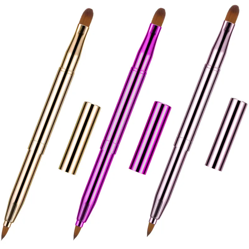 TOODOO 3 Pinceaux Lèvres Retractables à Capuchon | Double Face 2 en 1 (Or/Violet/Rose)