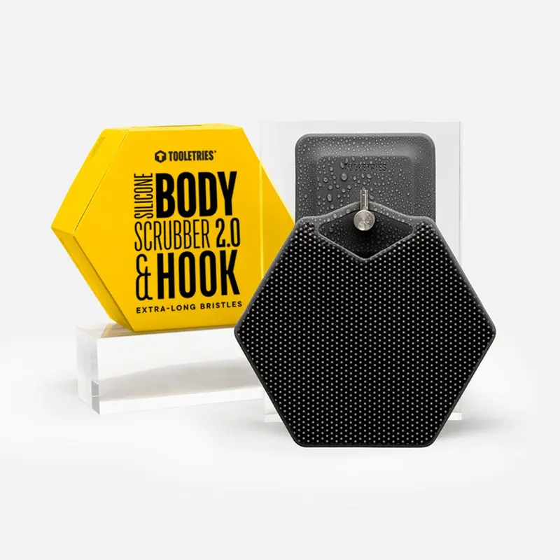 TOOLETRIES Body Scrubber 2.0 et Support de Douche – Gommage Silicone Ergonomique et Mousse Optimisée