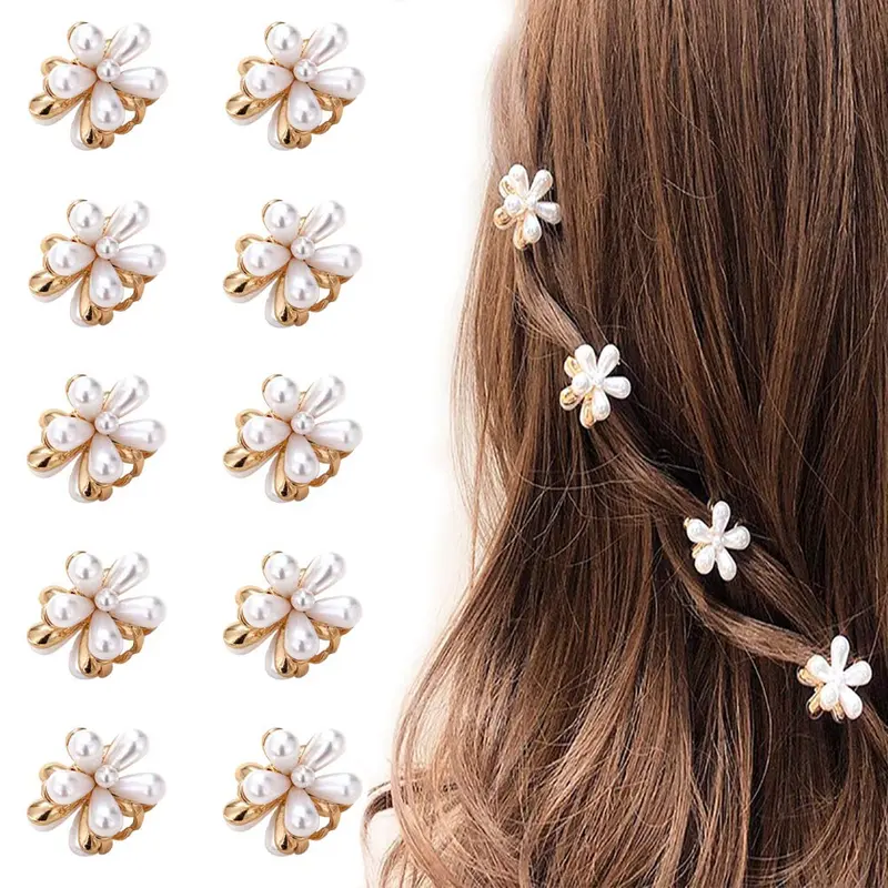 Toolzeen Mini Barrette Perles – 10 Pinces Cheveux Doré Métal pour Femmes et Filles
