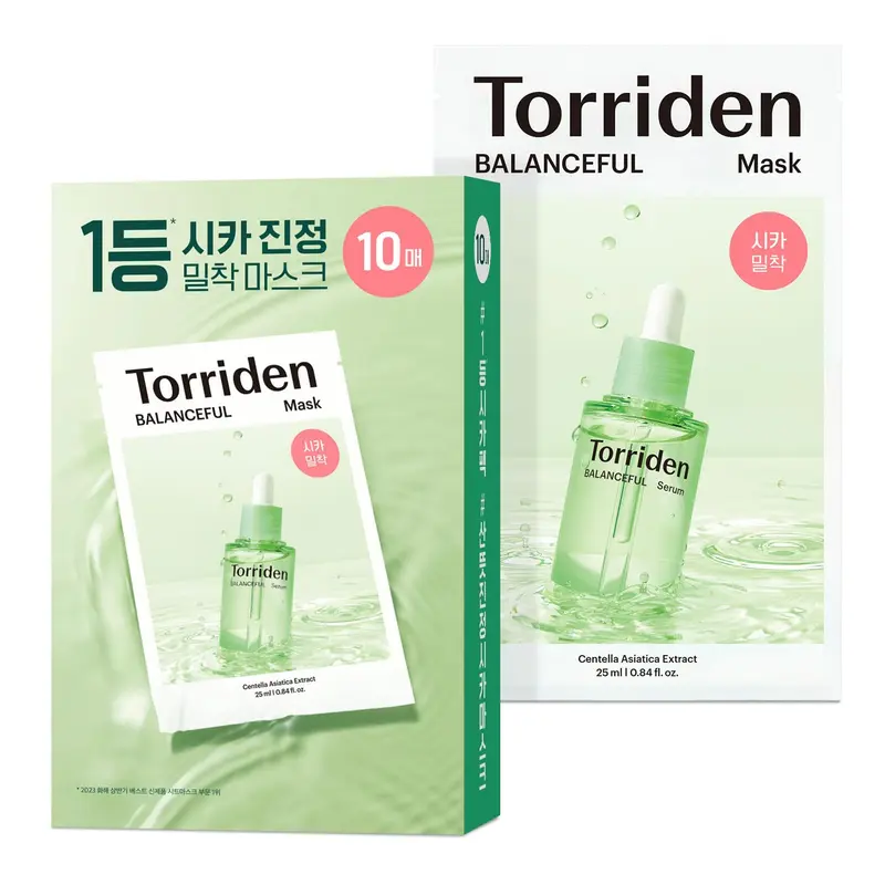 Torriden BALANCEFUL CICA Masques Visage (10 feuilles) | Soin Extra Apaisant | 5D CICA, Acide hyaluronique hydrolysé, Panthenol | Masque coréen