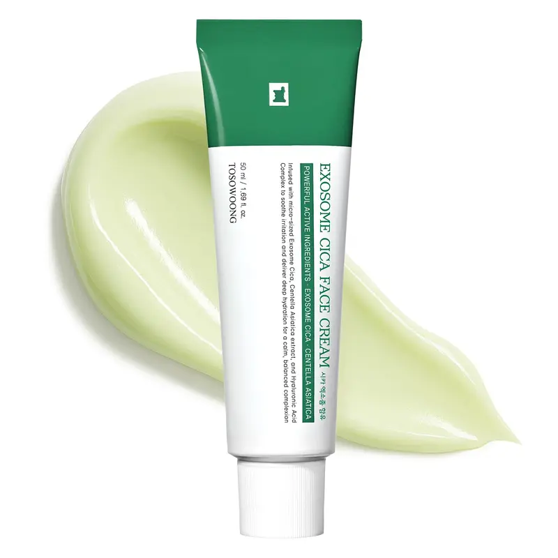 TOSOWOONG Crème Visage Exosome CICA – Soin quotidien apaisant pour peaux irritées et imperfections, légère, 50 ml