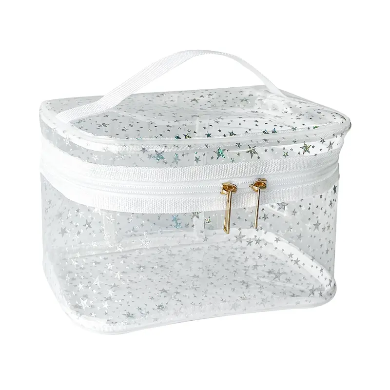 TotePrint Pochette Maquillage PVC Blanche avec Poignée – Trousse Transparente Étanche et Portable 8,66 x 5,51 x 5,51 pouces