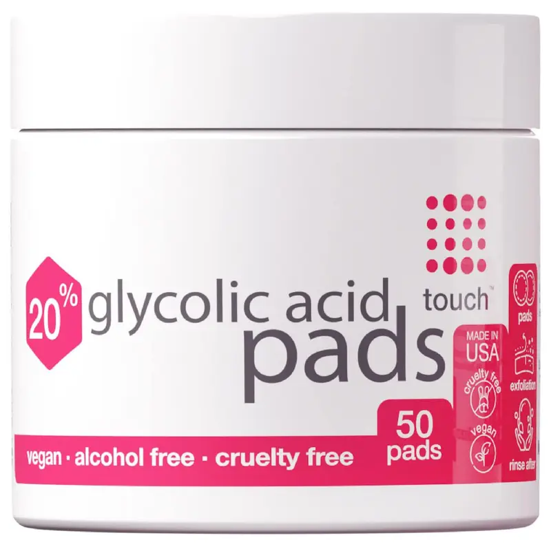 TOUCH Tampons Glycoliques 20% – Exfoliation et Raffinement de la Peau, 50 Tampons