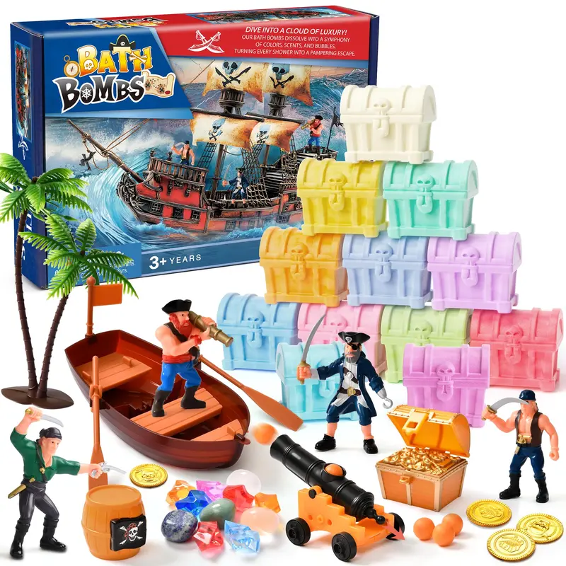 Toylink – Bombes de bain pour enfants avec coffres au trésor et jouets plongeants – Coffret de 12 pièces