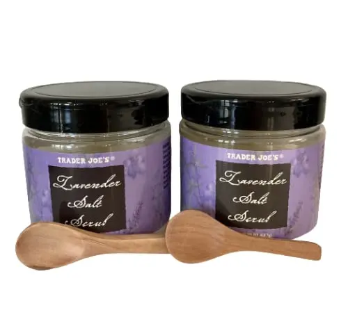 Trader Joe's Gommage au Sel Lavande 567 g – Lot de 2 pots + 2 cuillères en bois de grade cosmétique