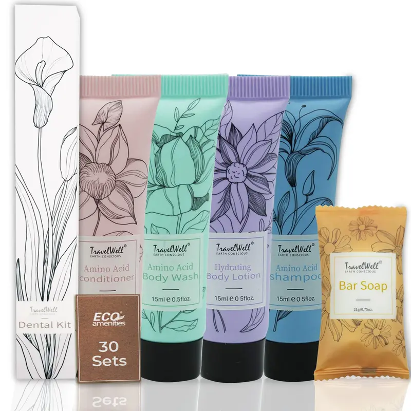 TravelWell Kit d’hygiène Hôtel – Ensemble 180 pièces menthe, emballé individuellement