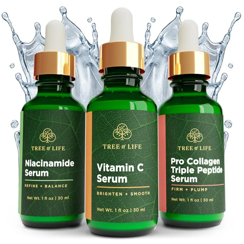 Tree of Life Beauty Coffret Soin Visage Hydratation Complète – Vitamine C, Niacinamide et Peptide Pro-Collagène – 3 × 30 ml