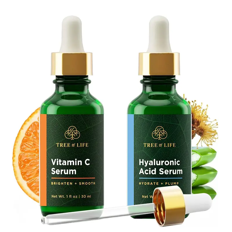 Tree of Life Beauty Coffret Soin Visage – Sérums Vitamine C & Acide Hyaluronique, Éclat et Hydratation, Testé Dermatologiquement