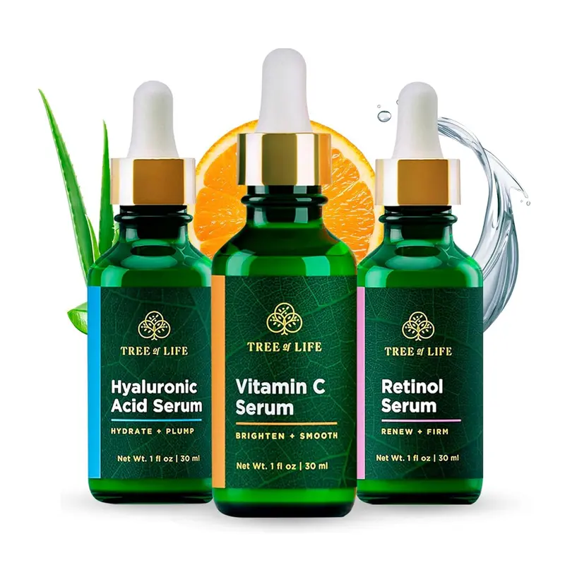 Tree of Life Beauty Coffret Soin Visage Trio – Vitamine C, Rétinol et Acide Hyaluronique, 3 x 30 ml, Testé Dermatologiquement
