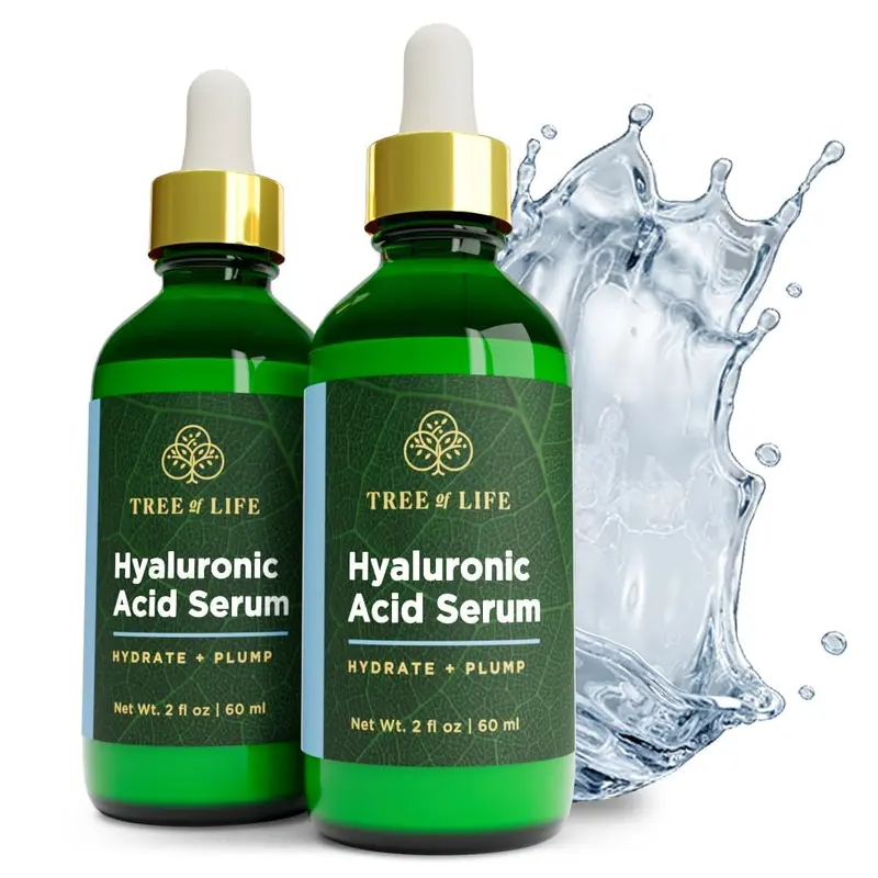 Tree of Life Beauty Sérum Hyaluronique – Huile visage éclaircissante et hydratante, pour taches et peaux sèches et sensibles, vitamine E, pack 2 flacons de 2oz