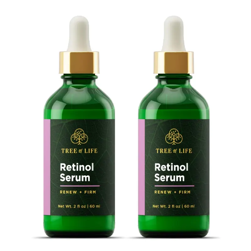 Tree of Life Beauty Sérum Retinol – Huile Soin Visage Hydratante avec Acide Hyaluronique, Taches et Rides, Peau Sèche et Sensible, Lot de 2 flacons 60 ml