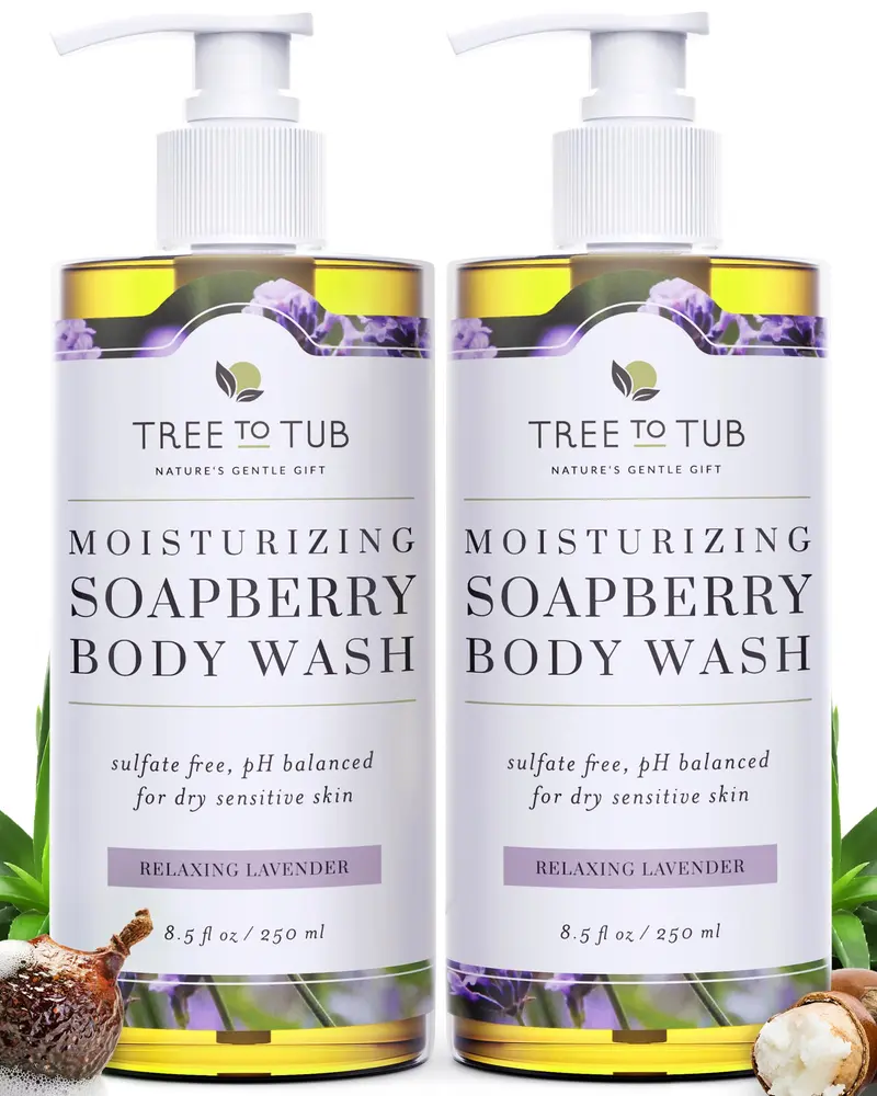 Tree to Tub Lavande – Gel Douche Hydratant pour Peau Sensible et Sèche | pH Équilibré, Vegan, Beurre de Karité & Aloe Vera