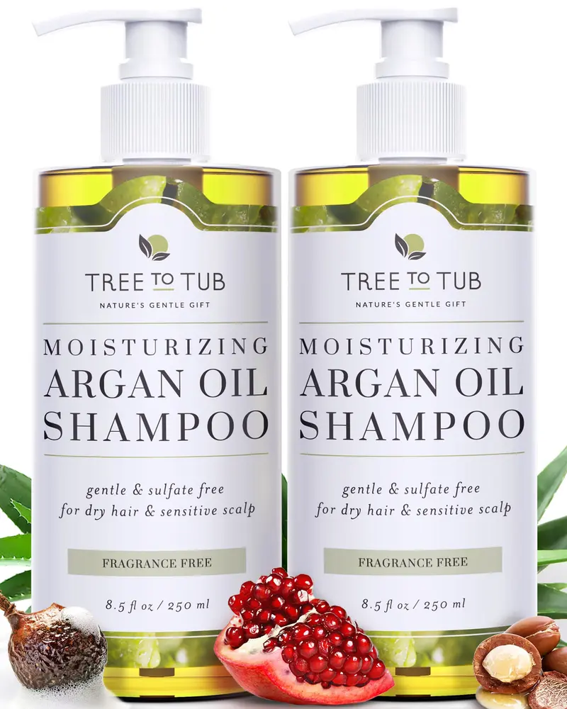 Tree to Tub Shampoing Sans Parfum pour Cuir Chevelu Sec et Sensible – Hydratant, Sans Sulfates, Huile d’Argan et Savonnier