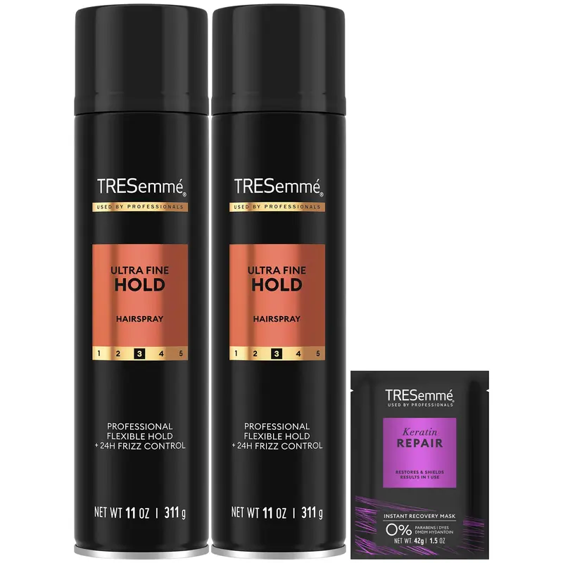 TRESemmé Hairspray Ultra Fine Hold 2-Pack + Masque Kératine – Hydratation et Anti-Frizz