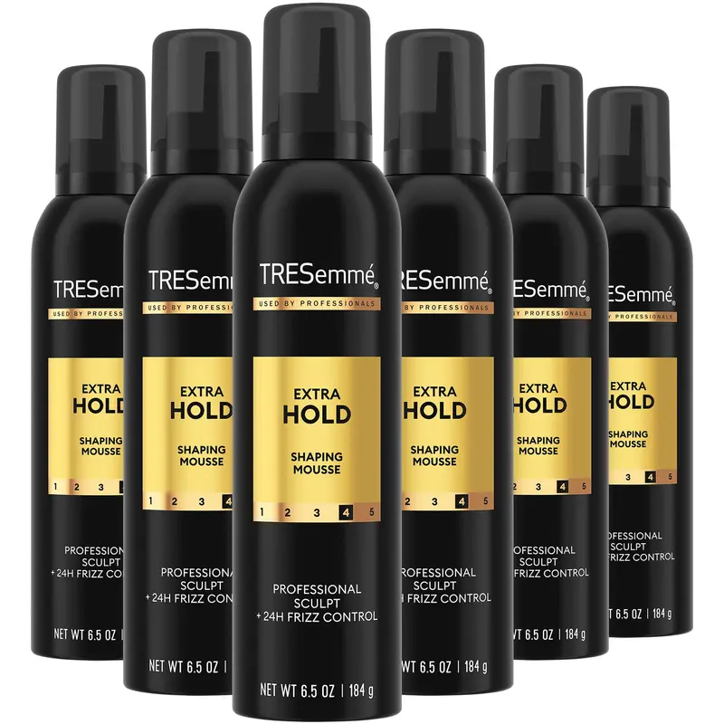 TRESemmé Shaping Mousse – Mousse de coiffage Extra Hold sans alcool, contrôle frisés 24h, 6 × 6,5 oz