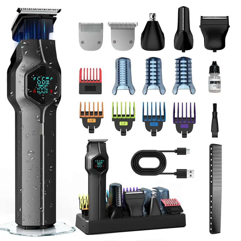TRIMX Tondeuse multifonction barbe et corps – têtes magnétiques, dock de chargement, IPX7