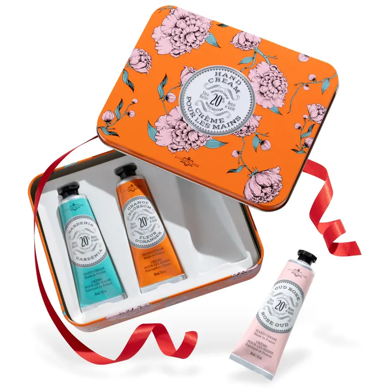 Trio de crèmes pour les mains La Chatelaine – 3 x 30 ml, 20% karité bio, Fabriqué en France, parfums Gardenia, Cannelle Orange, Fruit de la Passion ou Oud Rose