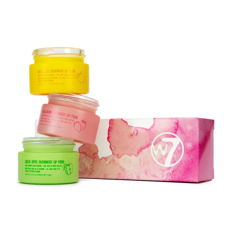 Trio Masques Lèvres Nuit W7 Rêves Doux – Fraise, Pomme et Pamplemousse | Vitamine E, Aloe Vera et Huile de Pépins de Raisin