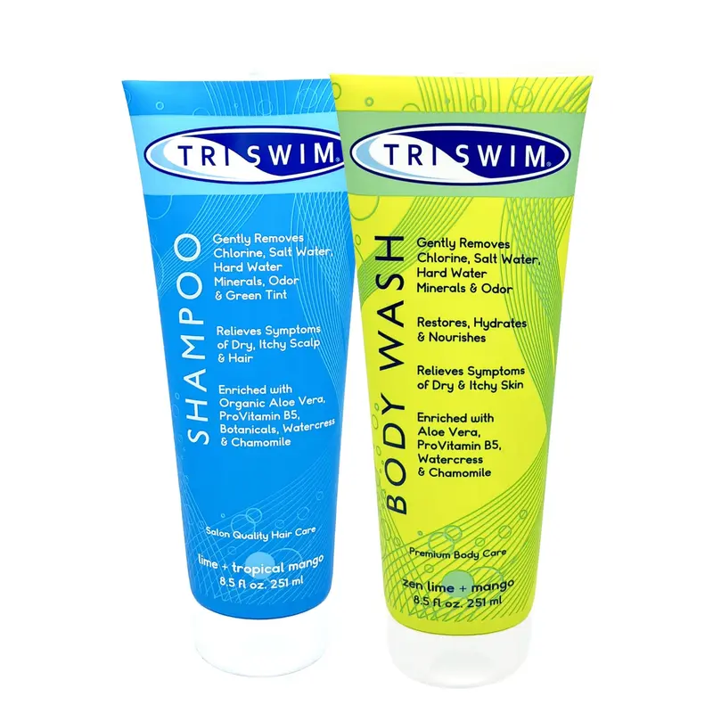 TRISWIM Gel Douche et Shampooing Anti-Chlore – Ensemble Post-Nage 2 x 8,5 oz | Aloe Vera, Pro‑Vitamine B5 et Camomille