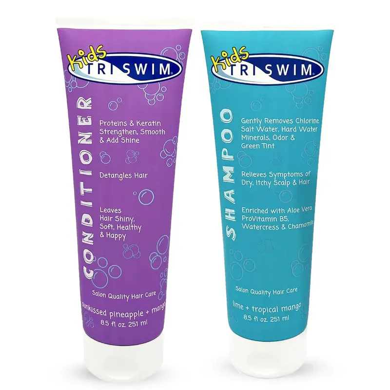 TRISWIM Shampoing et Après-Shampoing pour Enfants – 8,5 oz chacun | Élimine chlore, sel et minéraux | Hydrate, Démêle, Ravive | Cheveux forts et sains | Utilisation quotidienne