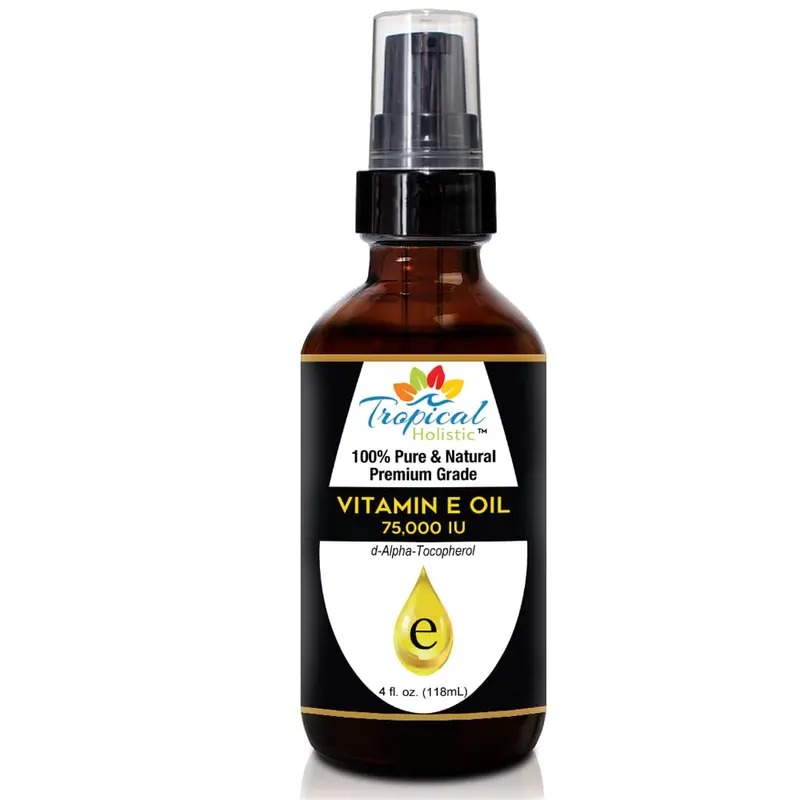 Tropical Holistic Huile Vitamine E Pure – 75 000 UI, 4 onces liquides (118 ml), Tocophérol D-Alpha naturel, Hydratation peau, Cheveux et Ongles
