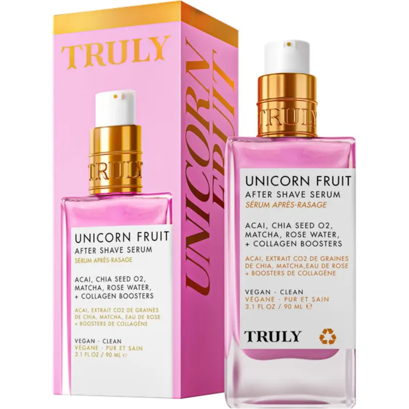 Truly Beauty Unicorn Fruit Sérum Après-Rasage | Traitement des poils incarnés et rougeurs | Acai, Matcha & Eau de Rose | Hydrate, apaise et lisse la peau | Parfum Barbe à Papa (92 ml)