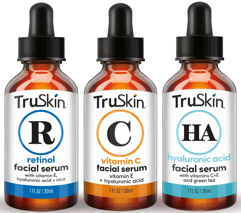 TruSkin Trio Sérums Visage – Vitamine C, Rétinol et Hyaluronique – Routine Matin/Soir
