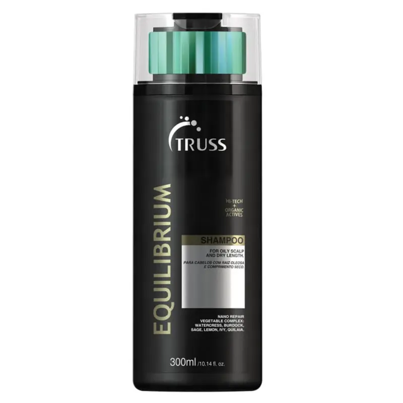 TRUSS Equilibrium Shampoo – Cheveux gras et cuir chevelu irrité, hydratant et purifiant – Sans sel ni colorant (300 ml)