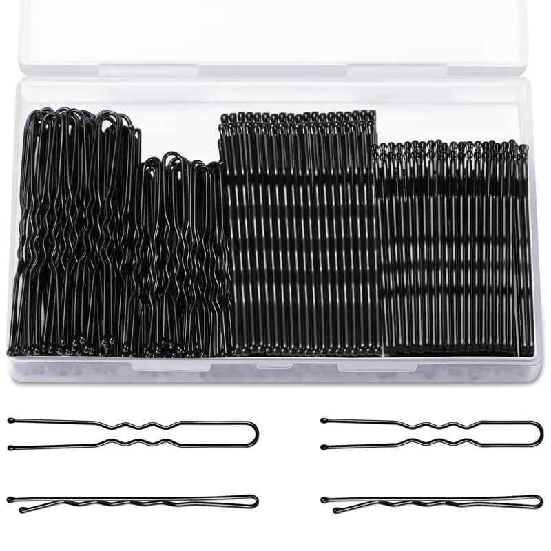 TsMADDTs Kit d'Épingles Bobby – 200 pièces, forme en U, noir, boîte incluse – 2,4 po et 2 po