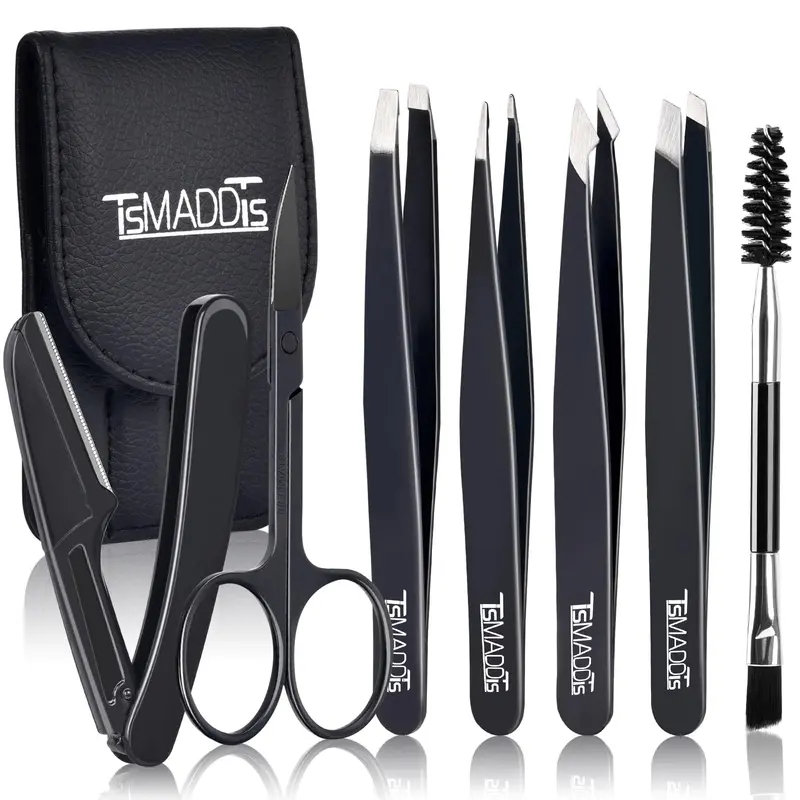 TsMADDTs Pinces Sourcils Professionnelles – Ensemble 7 Pièces en Acier Inoxydable