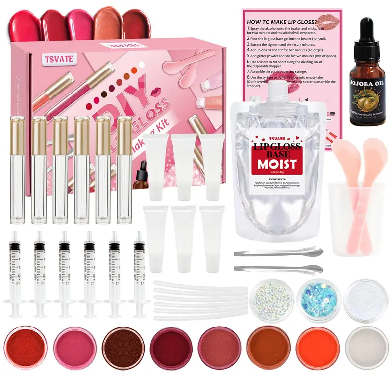 TSVATE Kit de Fabrication de Gloss à Lèvres – Ensemble à fabriquer soi-même Hydratant et Personnalisable