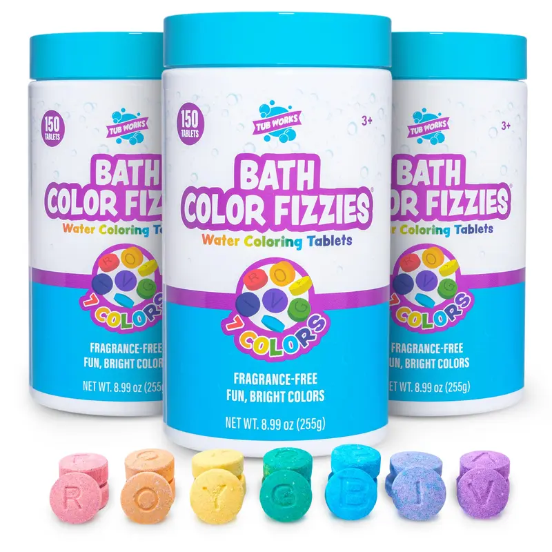 Tub Works Tablettes Colorées pour Bain – Lot de 3 (150 pastilles chacun), Non toxiques & Sans parfum