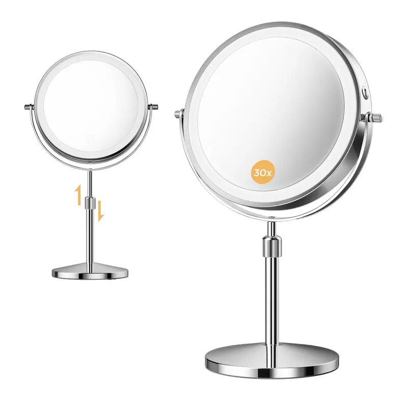 tubbede Miroir Maquillage 9 Pouces – 1x/30x, DEL Reglables, Batterie 5000mAh, Rotation 360 degres