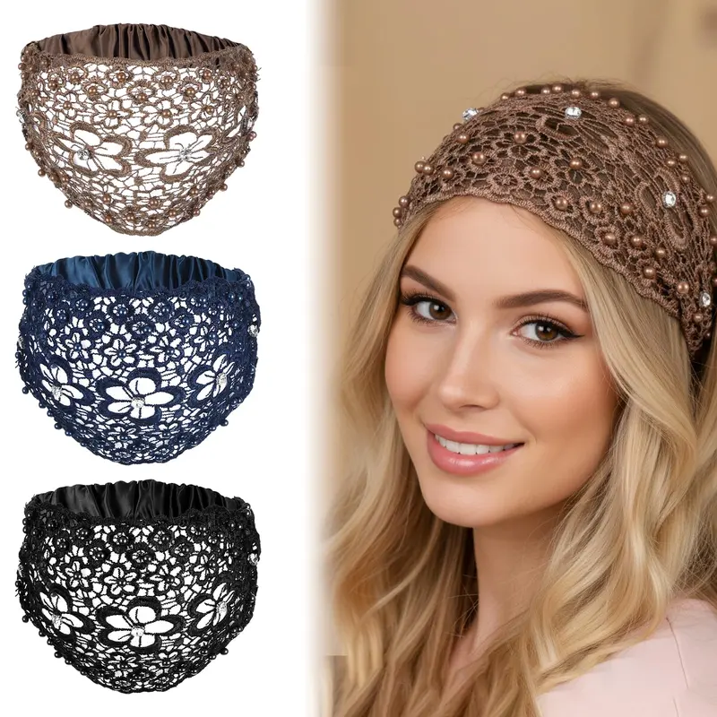 Tucnoeu – Lot de 3 Bandeaux Boho Chic Large avec Cristaux et Perles