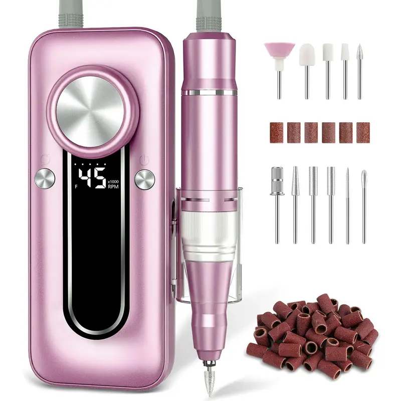 TUOBEO Nail Drill Électrique – 45000 RPM, Kit Sans Fil, 11 Embouts