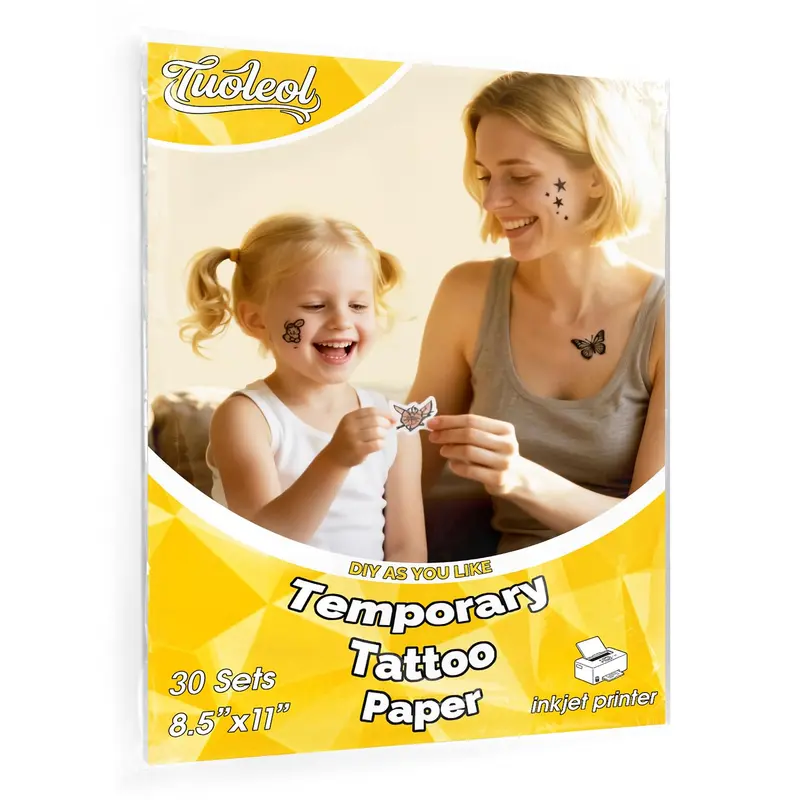 Tuoleol Papier Tatouage Temporaire pour Imprimante à Jet d'Encre – 8,5x11, 30 Ensembles