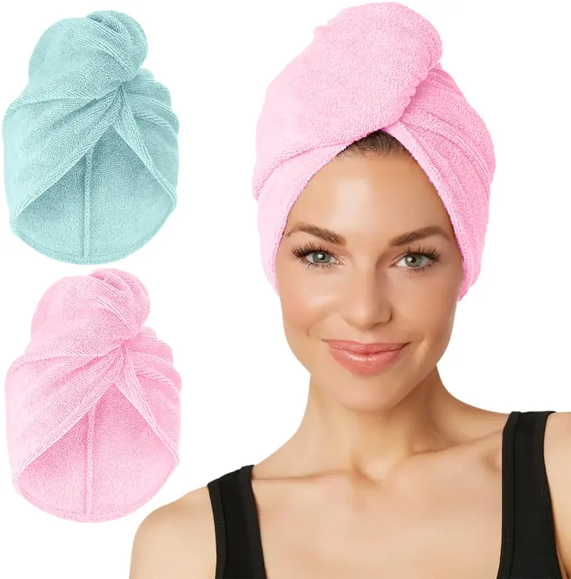 Turbie Twist 2-Pack Serviette Microfibre Extra Longue – Sèche Rapidement, Turban Rose & Menthe