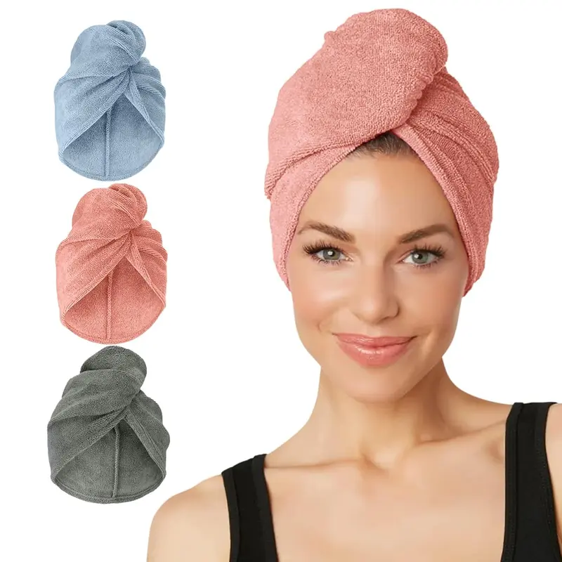 Turbie Twist 3-Pack Serviettes Cheveux Microfibre – Sèche Rapidement, Anti-Frisottis, Voyage – Gris Bleu Rose
