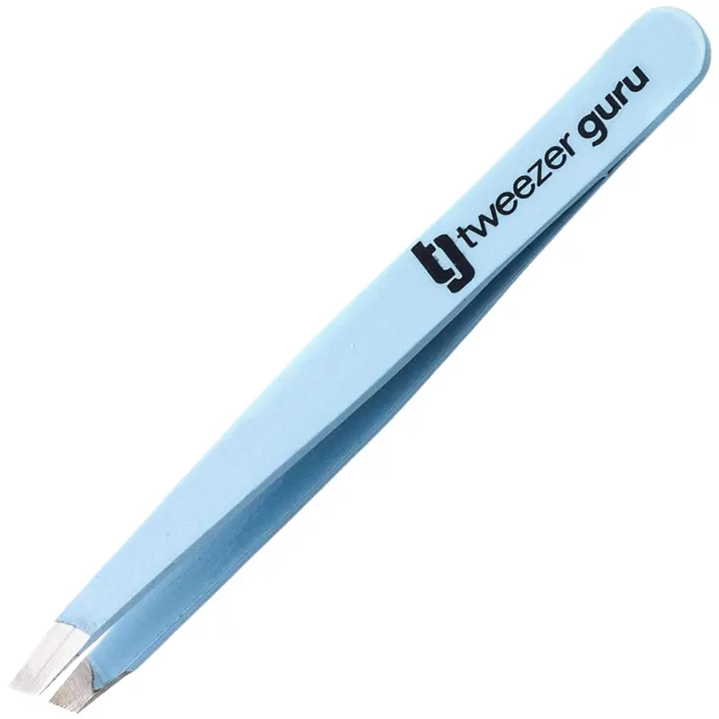 TWEEZER GURU – Pince à épiler angle pointe précises pour sourcils et poils incarnés – Bleu ciel