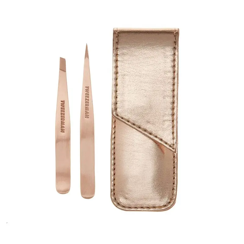 Tweezerman Rose Gold Petite Point & Slant – Étui Voyage