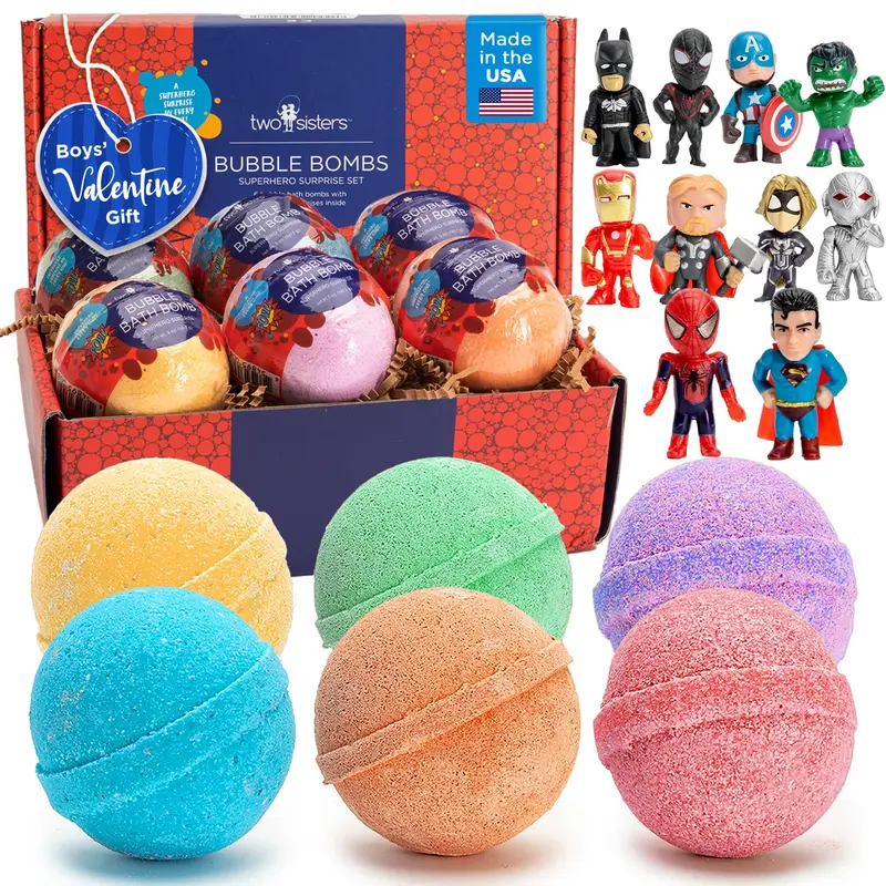 Two Sisters – Bombes de Bain Super-Héros (Lot de 6) avec Surprise Jouet – Parfums Fruités, Fabriqué aux États-Unis