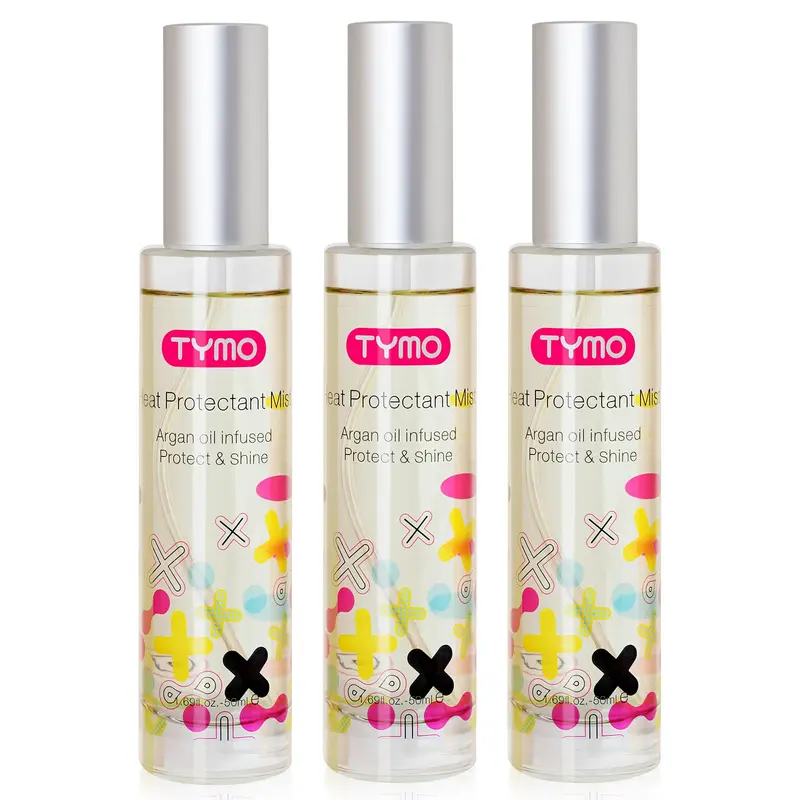 TYMO Protecteur de chaleur pour cheveux à l’huile d’argan – spray léger sans rinçage, lissage et hydratation – Pack de 3