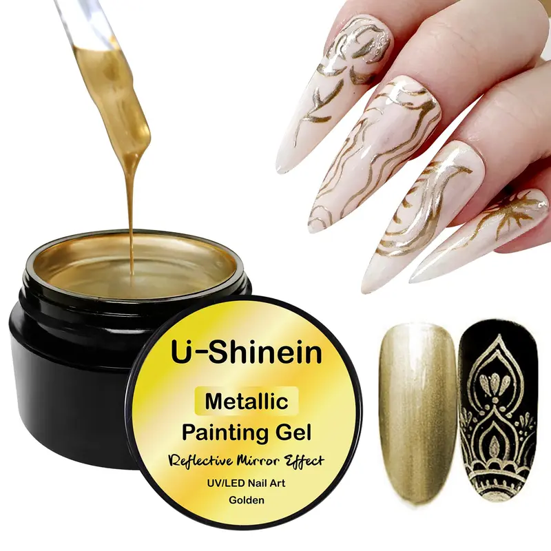 U-Shinein 8ml Gel Vernis Métal Doré – Fini Miroir, Démontable UV/LED
