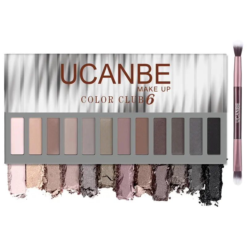 UCANBE 2 PCS Palette Ombres à Paupières – 12 Nuances Neutres, Pinceau Double-Face, Longue Tenue